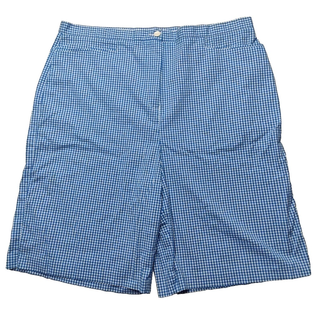 EP PRO Women Size 14 Blue White Gingham Check 9" Golf Shorts EUC